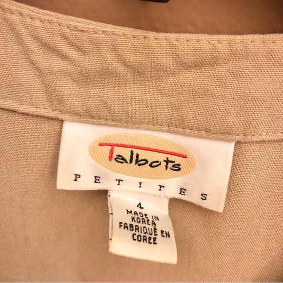 Talbots Linen Blend Button Front V Neck sleeveless Dress Tan 4 Petite - Picture 3 of 6